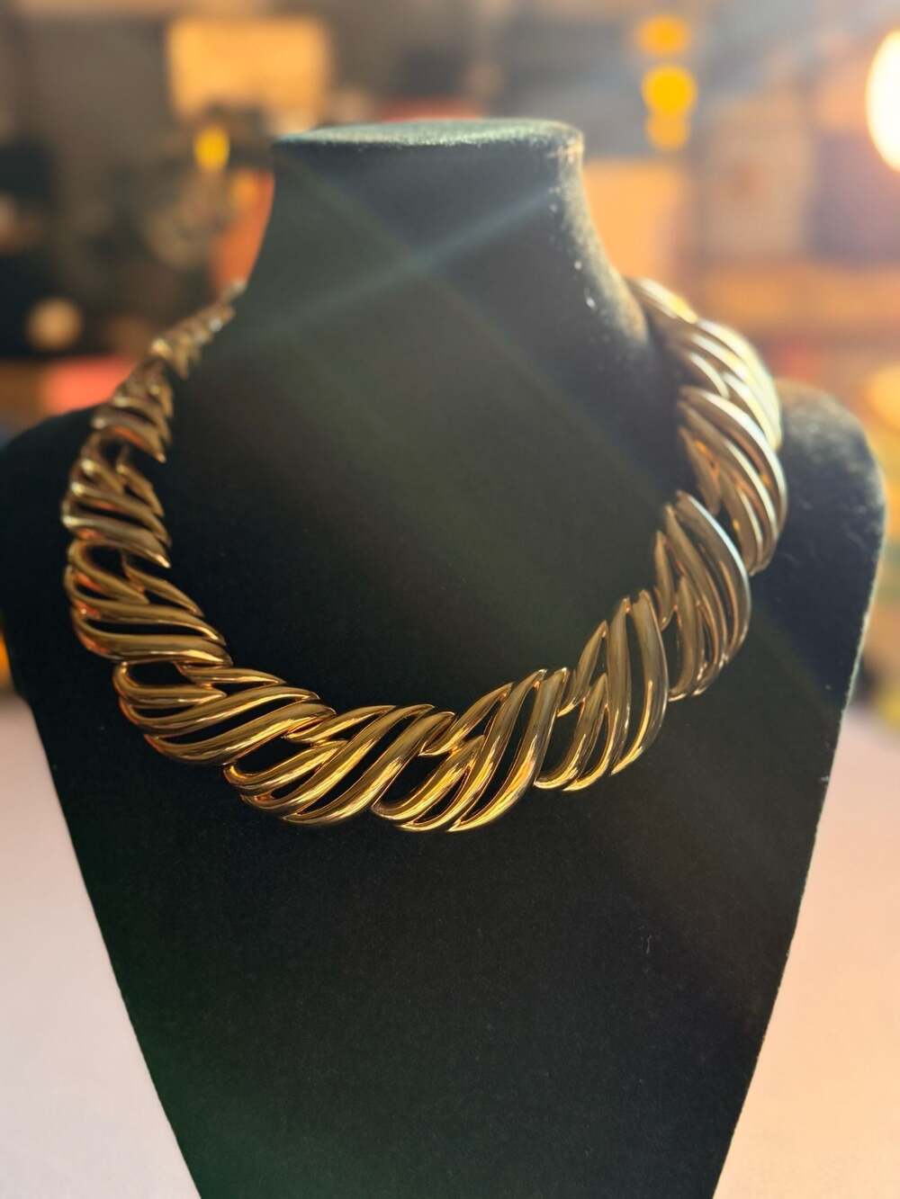 Vintage Givenchy Golden Wave Swirl Collar Necklace 1960s Designer Signed - Picture 2 of 7